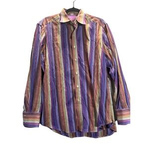 Robert Graham Mens Multi Color Vertical Stripe Long Sleeve Button Down Shirt M